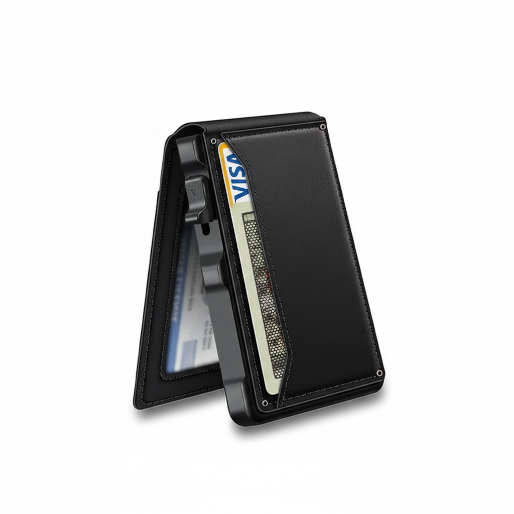 Compact Wallet With Aluminum Card Case And ID Window