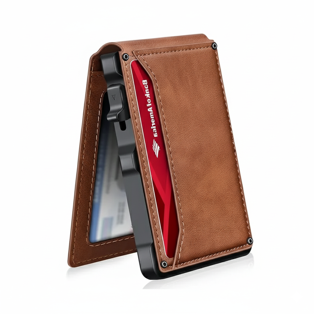 Compact Wallet With Aluminum Card Case And ID Window