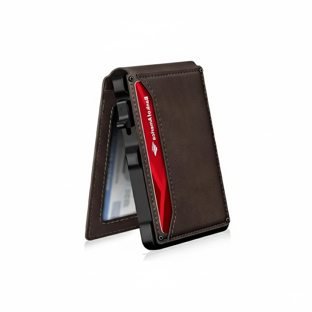 Compact Wallet With Aluminum Card Case And ID Window