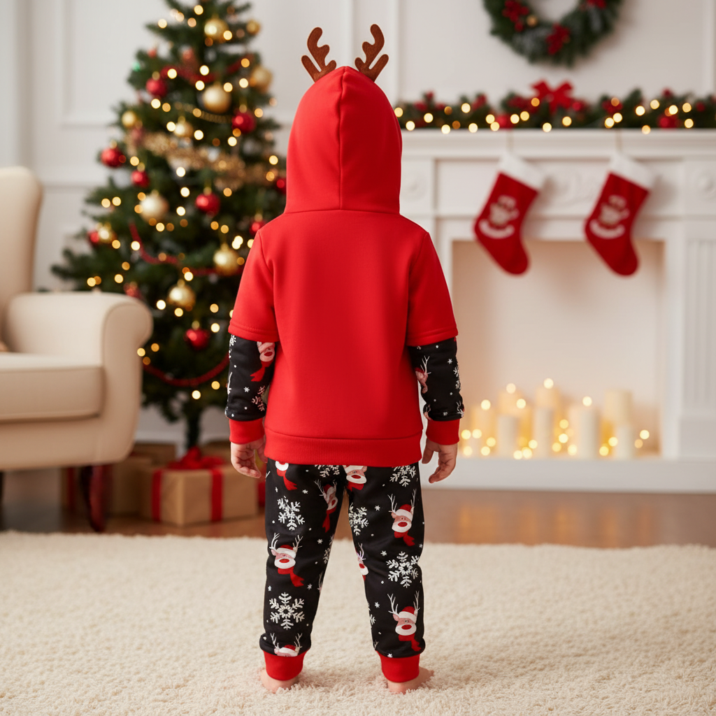 Merry Christmas Reindeer Hoodie and Pants Set for Kids