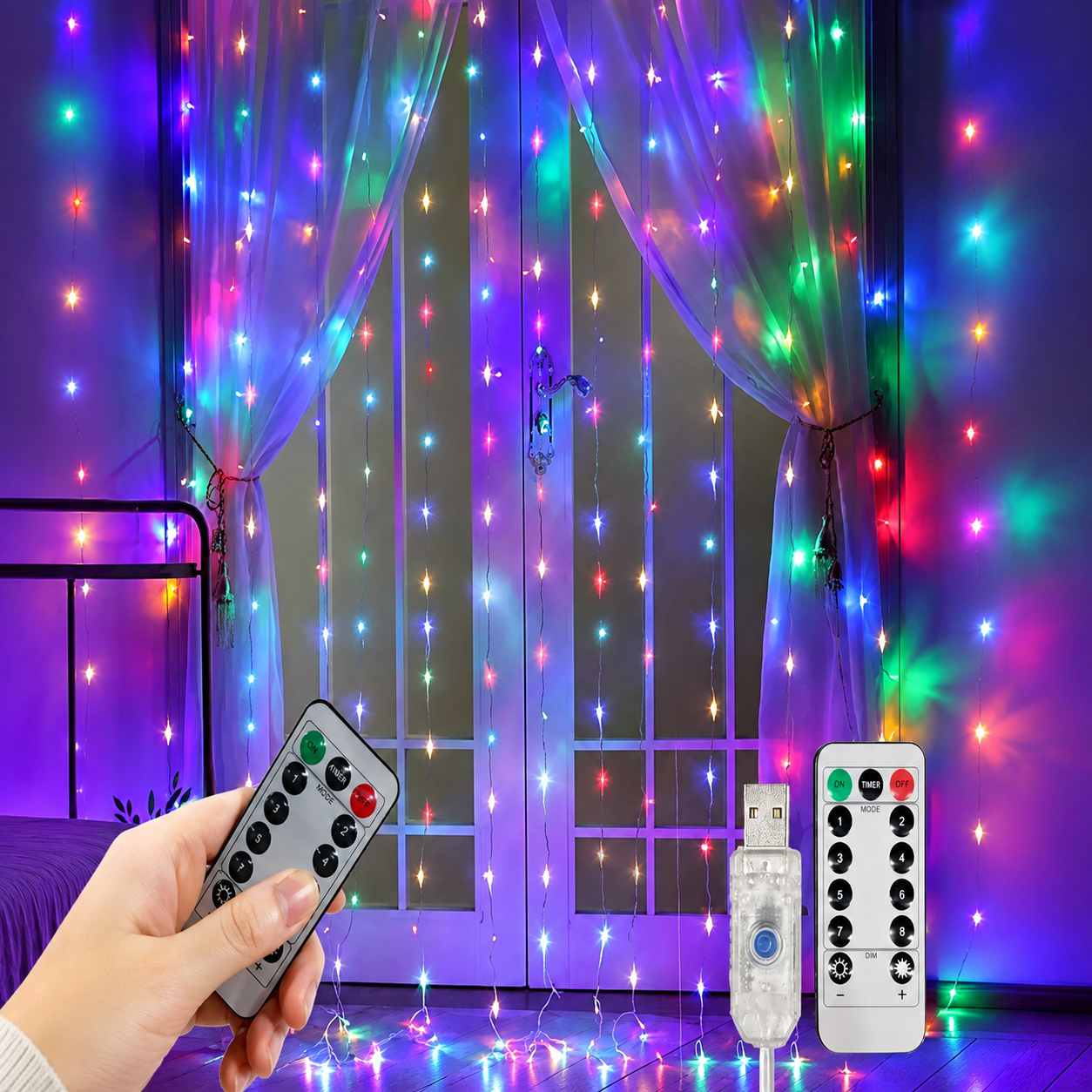 LED Curtain Christmas Lights With Remote Control  