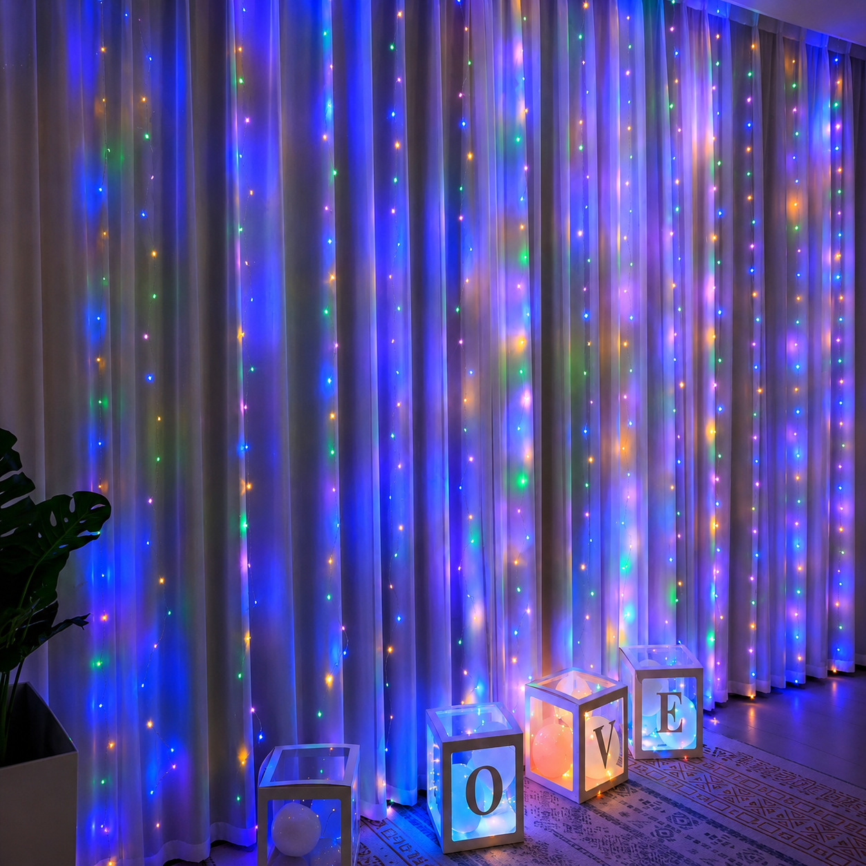 LED Curtain Christmas Lights With Remote Control  