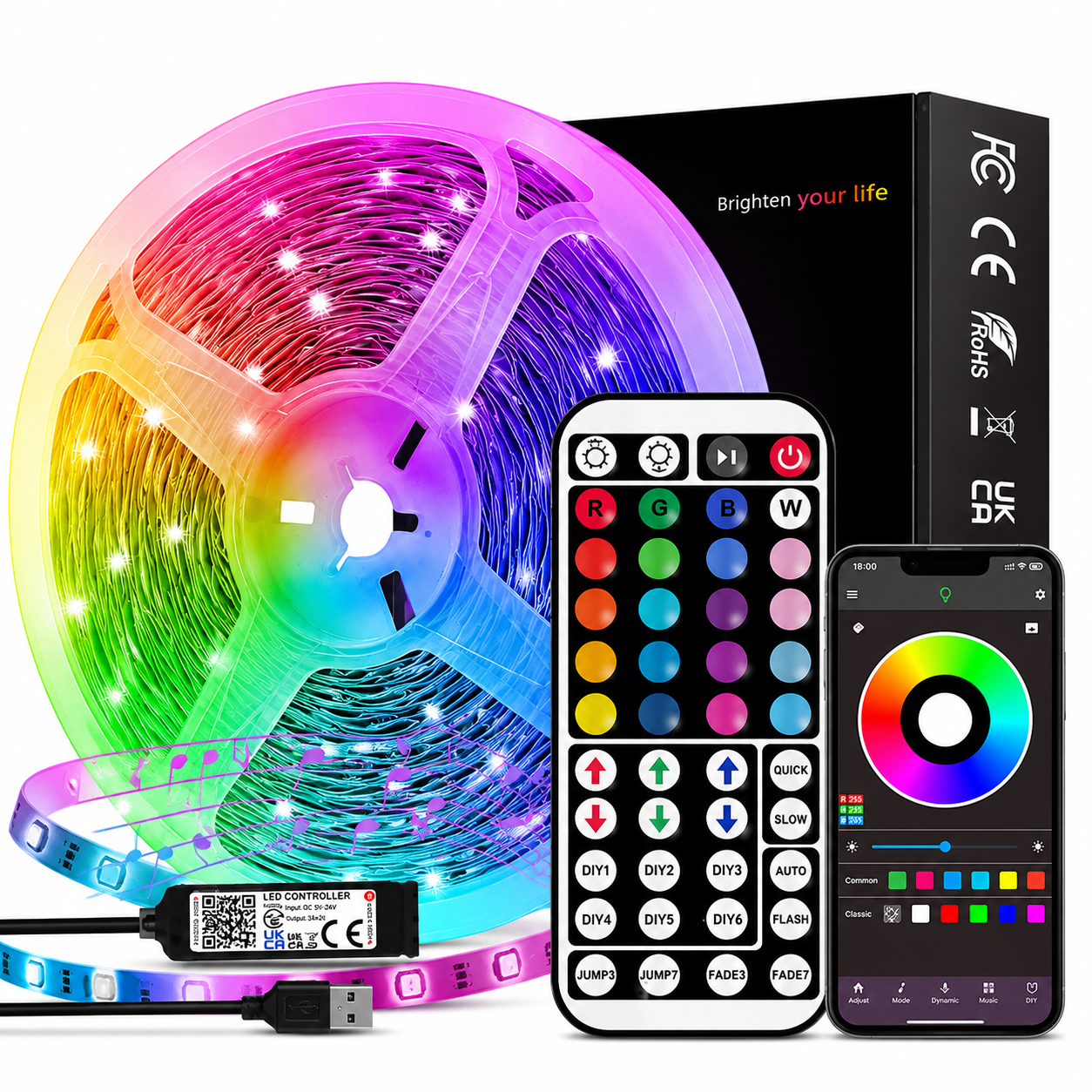 USB RGB LED Strip Christmas Lights With App Control