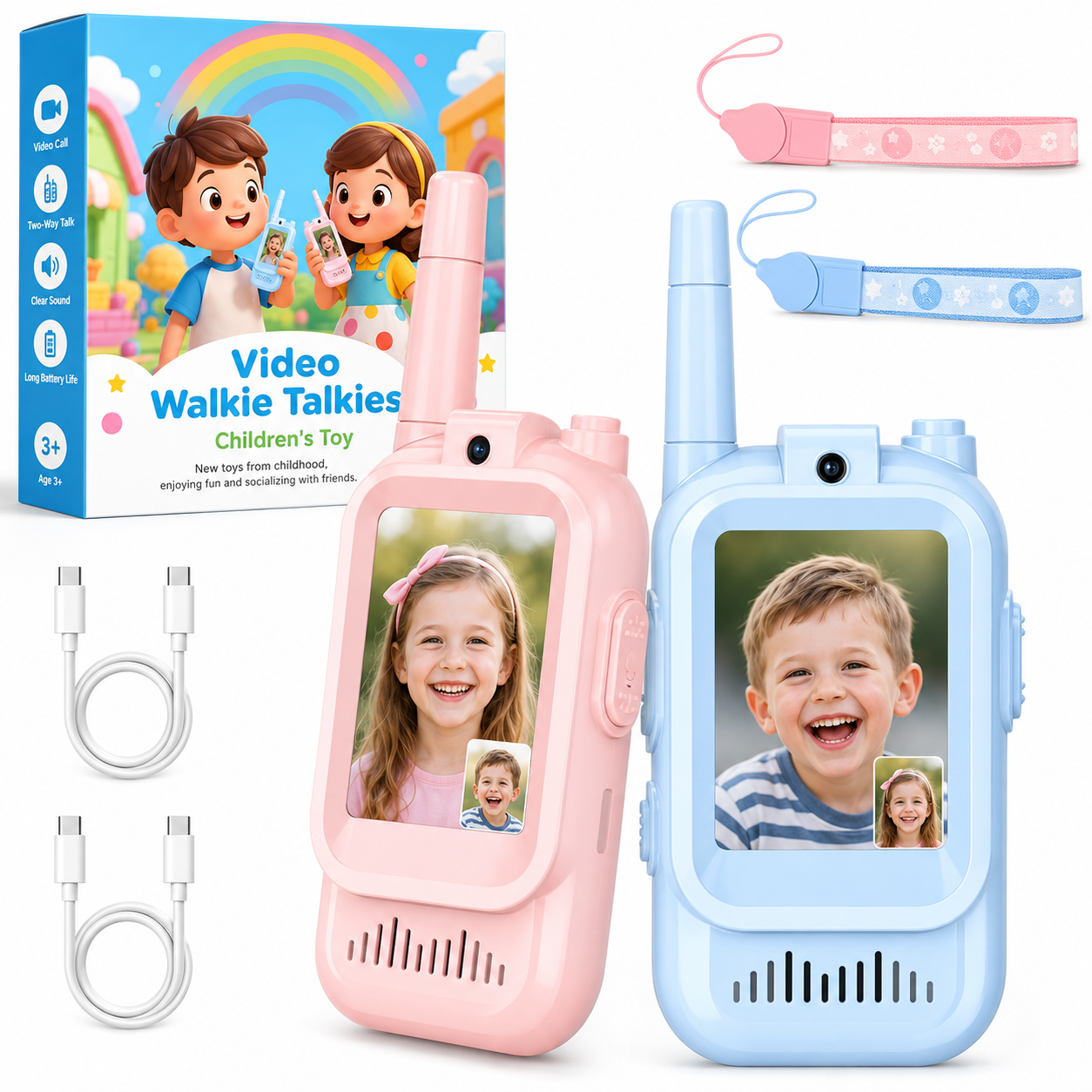 2 Pack Rechargeable Video Christmas Walkie Talkies For Kids