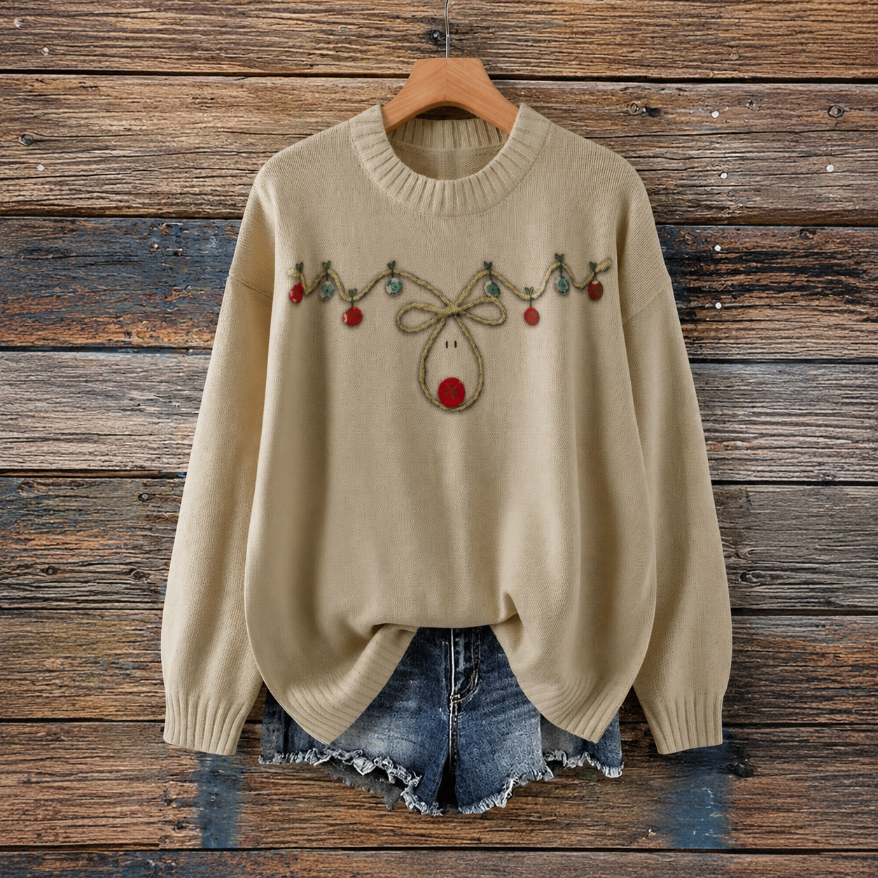 Plus Size Vintage Reindeer Knitted Christrmas Sweater For Women