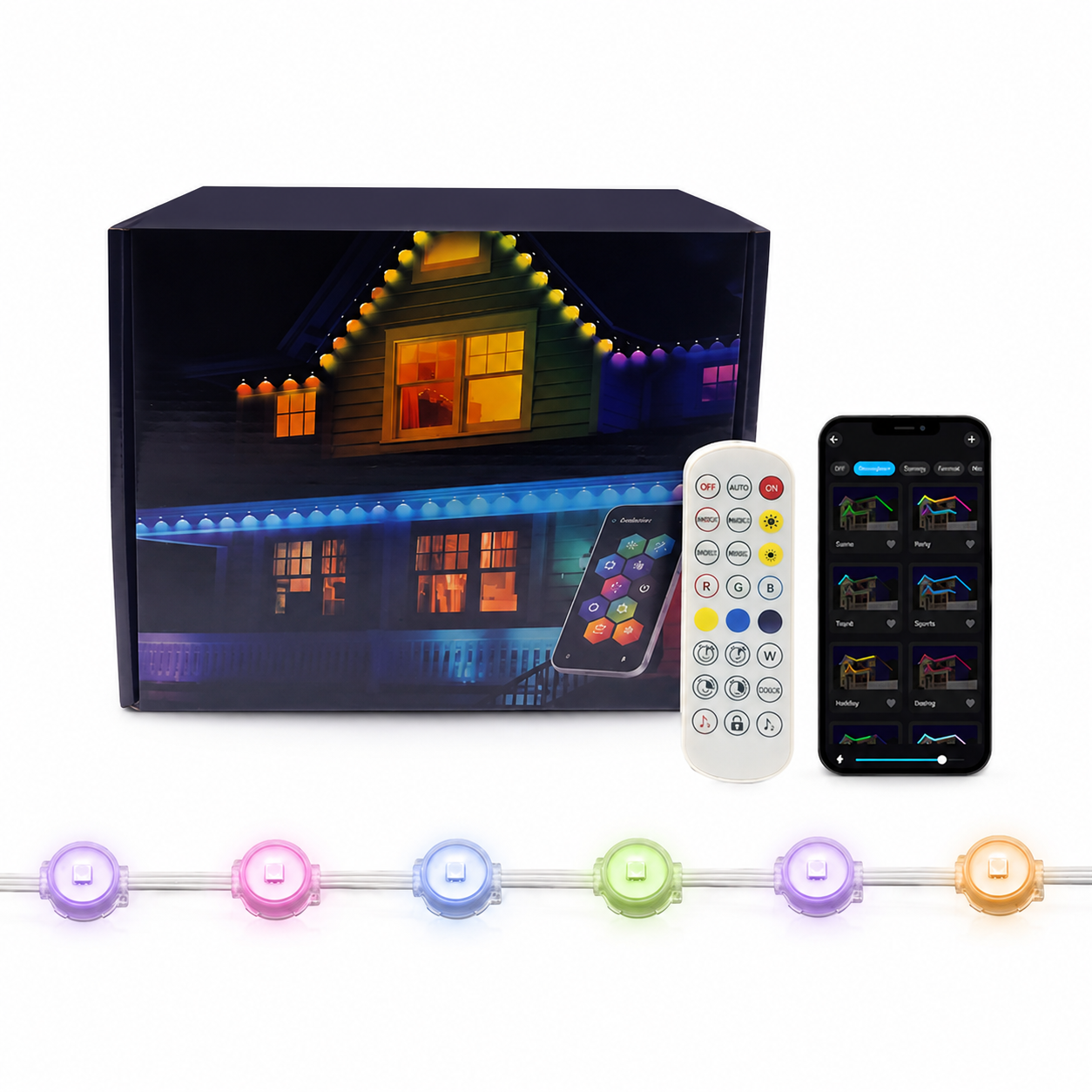 Smart Christmas Outdoor Eaves Lights with App Voice and Remote Control