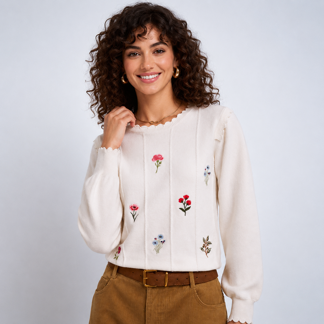  Floral Embroidery Long Sleeve Pullover Blouse Christmas Sweater For Women