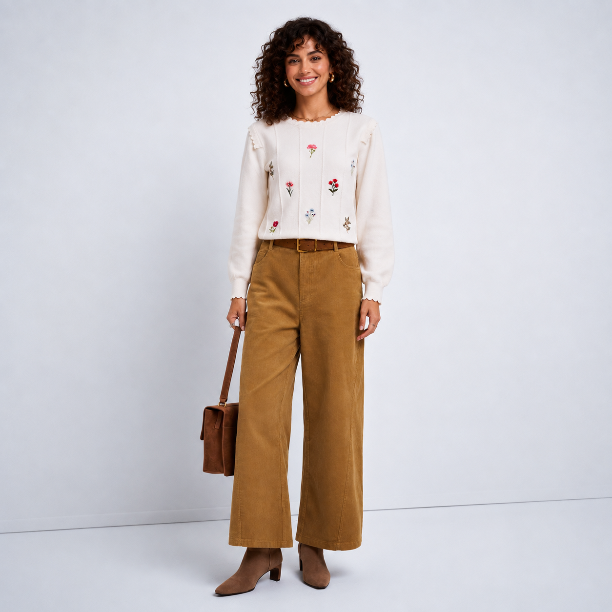  Floral Embroidery Long Sleeve Pullover Blouse Christmas Sweater For Women