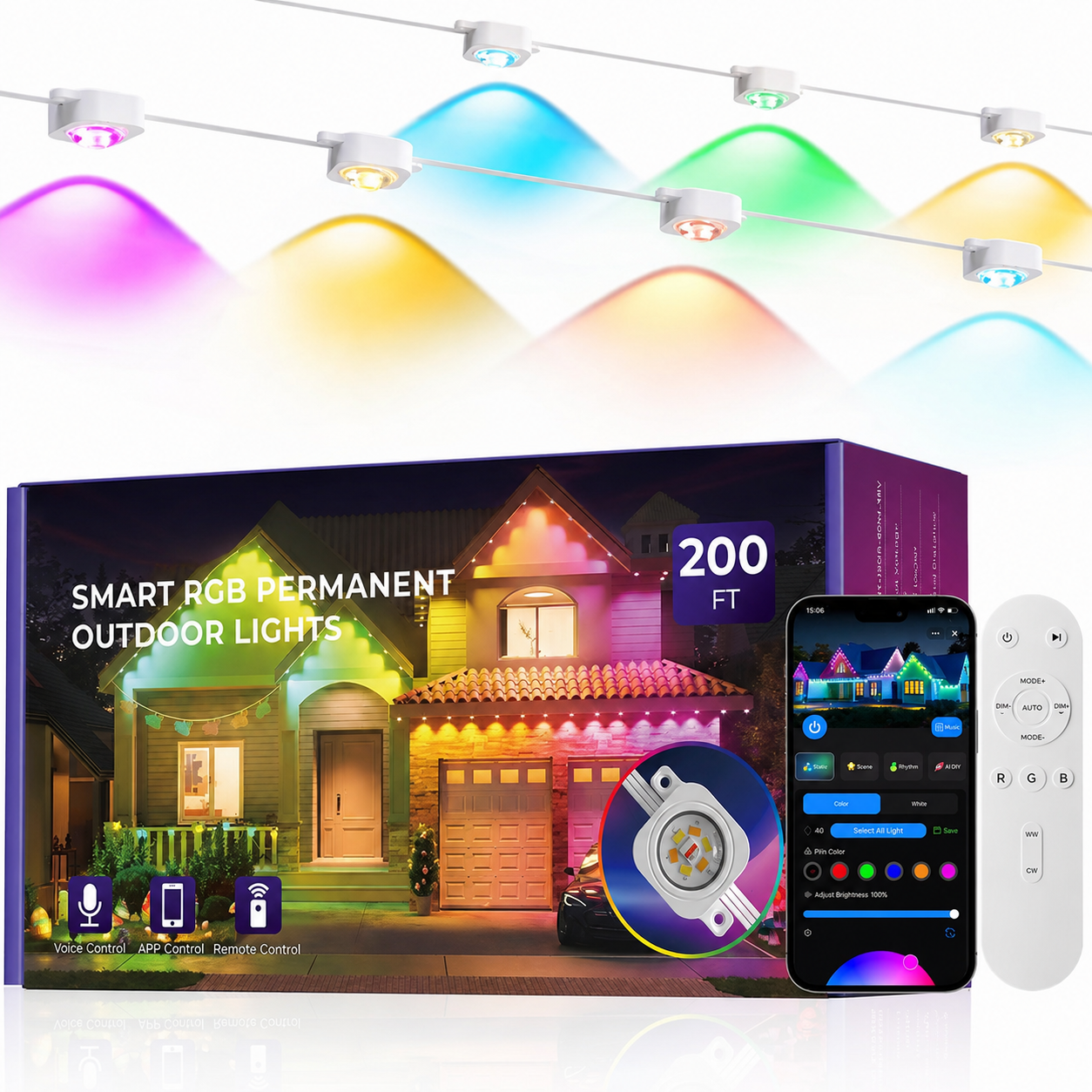 Smart Permanent Outdoor Christmas Eave Lights with App Remote and Voice Control
