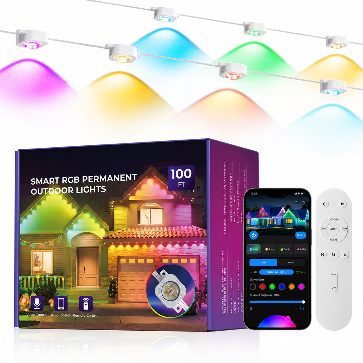 Smart Permanent Outdoor Christmas Eave Lights with App Remote and Voice Control
