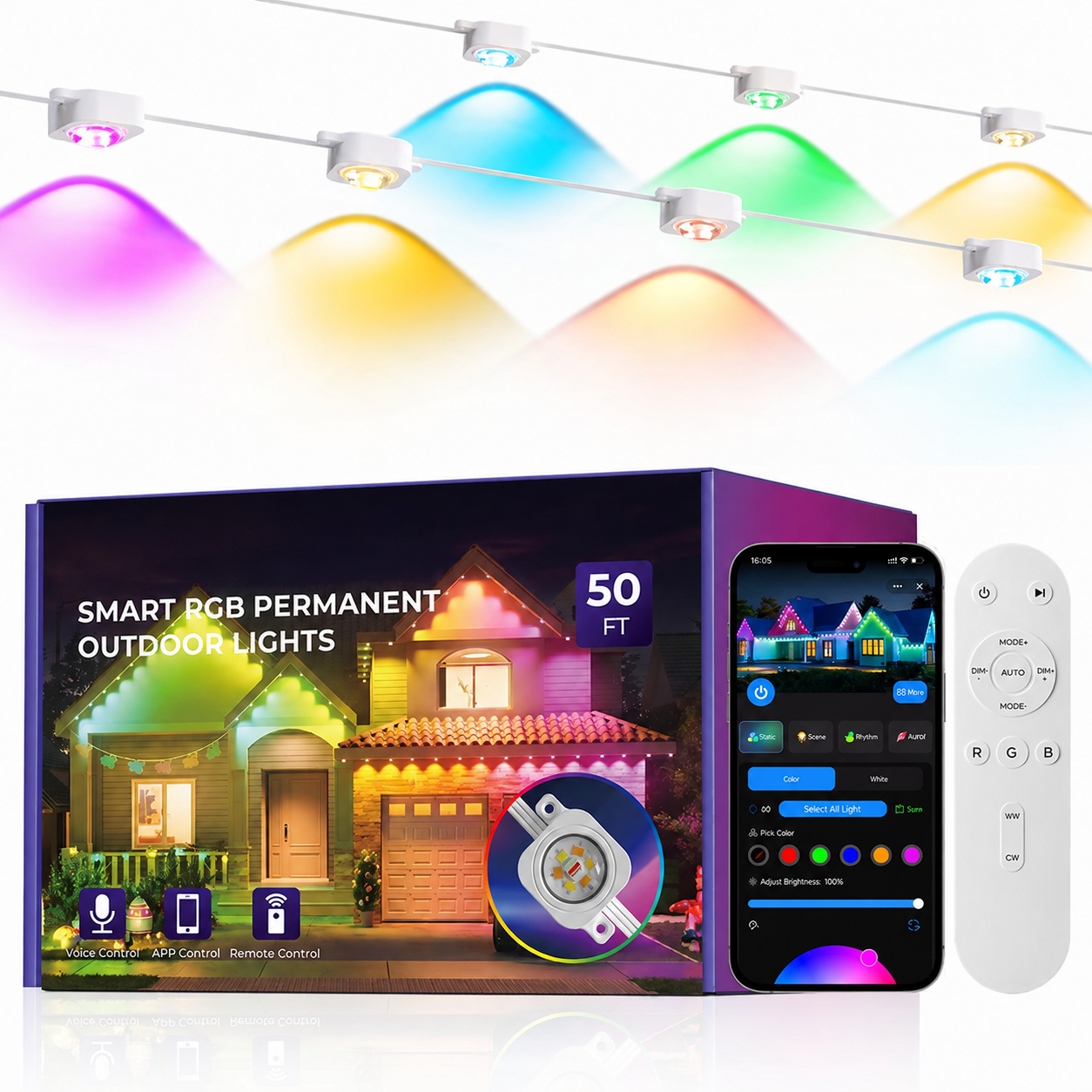 Smart Permanent Outdoor Christmas Eave Lights with App Remote and Voice Control
