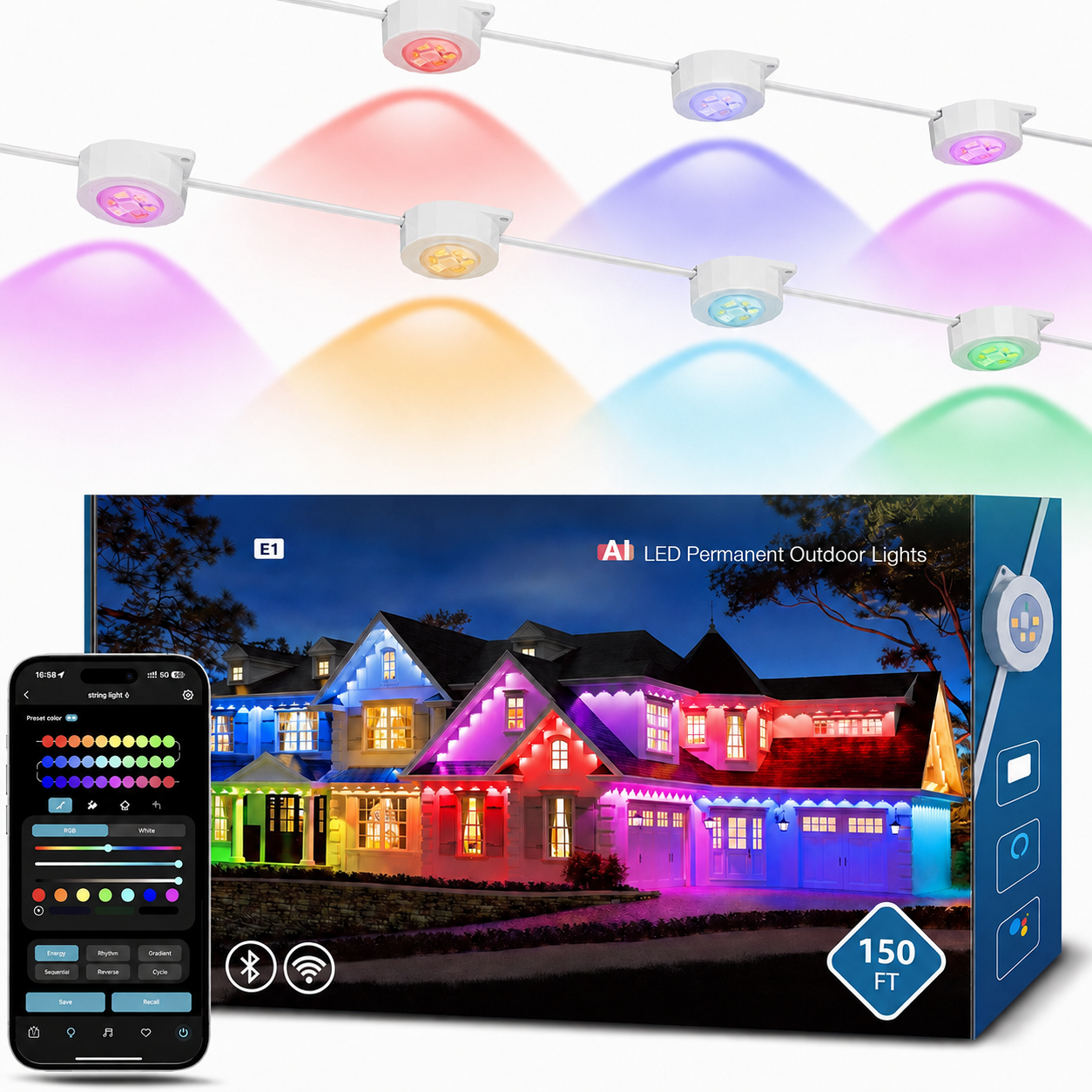 Smart Permanent Outdoor Christmas Lights with App and Voice Control
