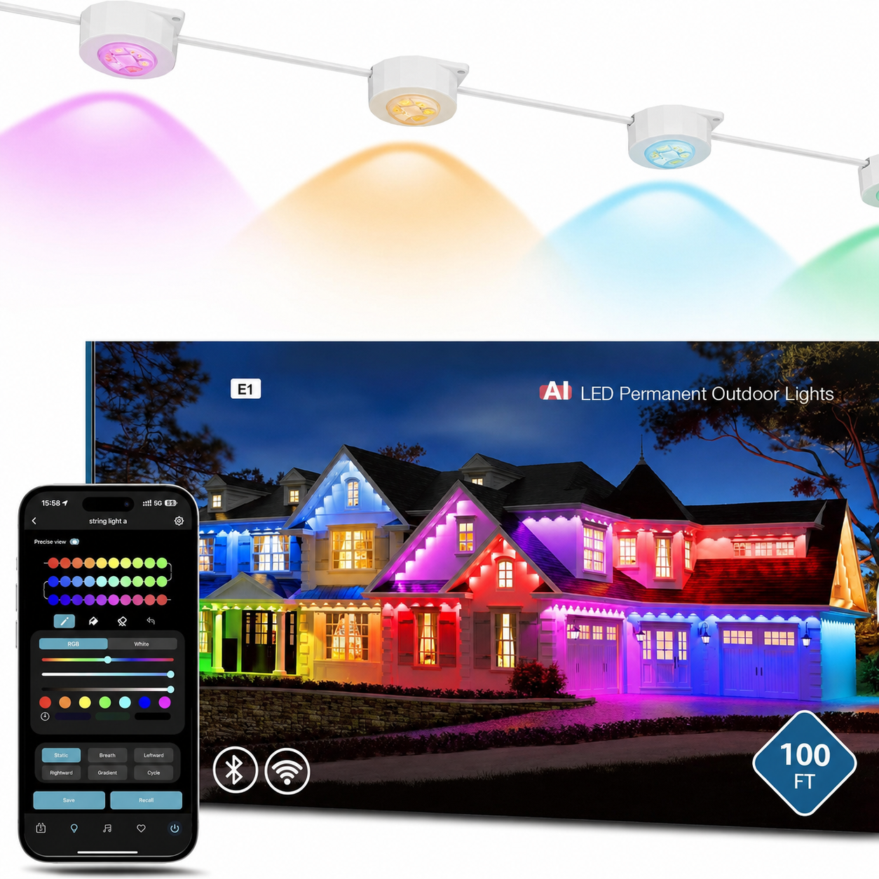 Smart Permanent Outdoor Christmas Lights with App and Voice Control