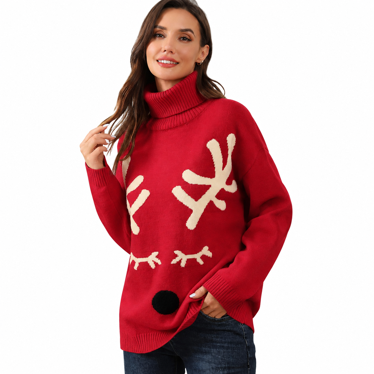 Christmas Reindeer Graphic Knit Pullover Sweater for Women