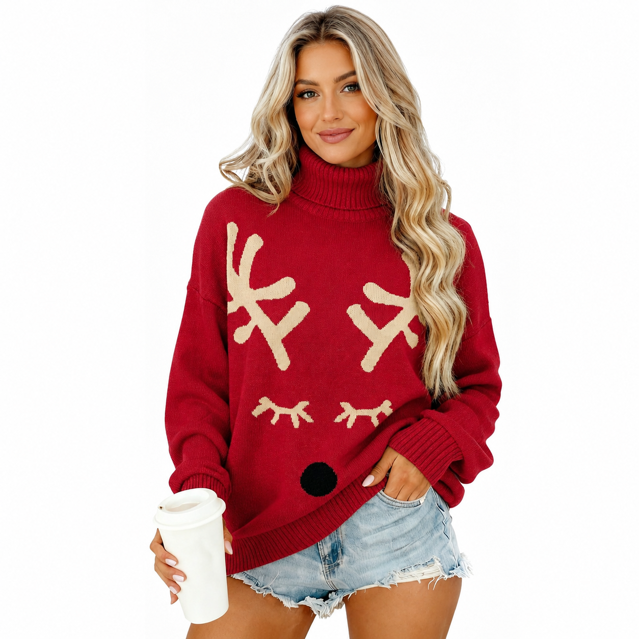 Christmas Reindeer Graphic Knit Pullover Sweater for Women