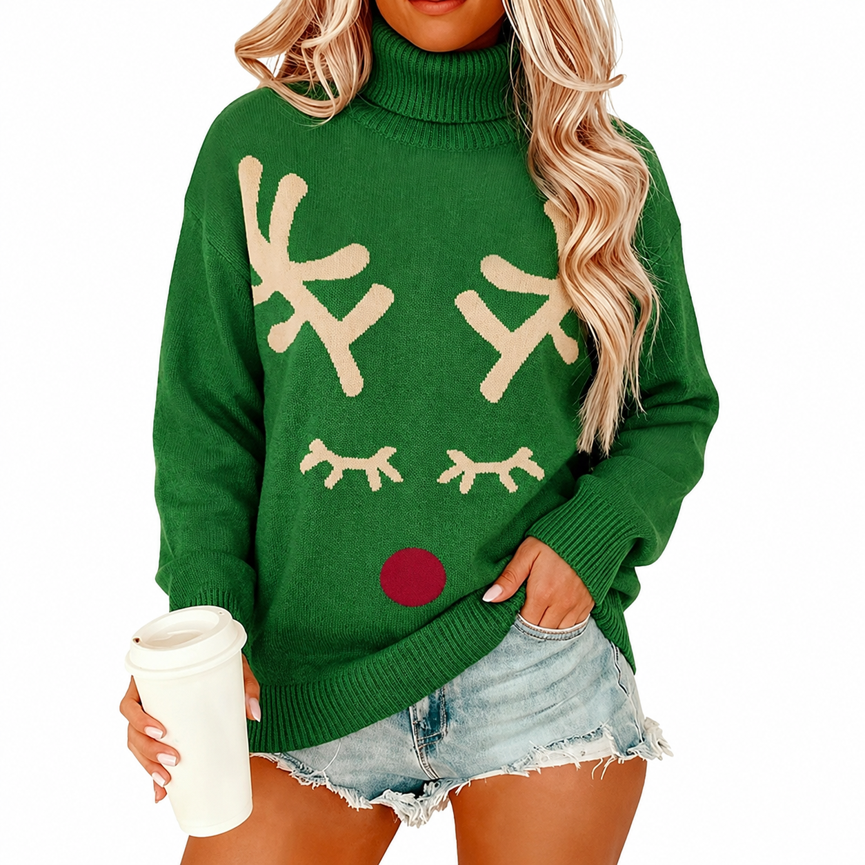 Christmas Reindeer Graphic Knit Pullover Sweater for Women