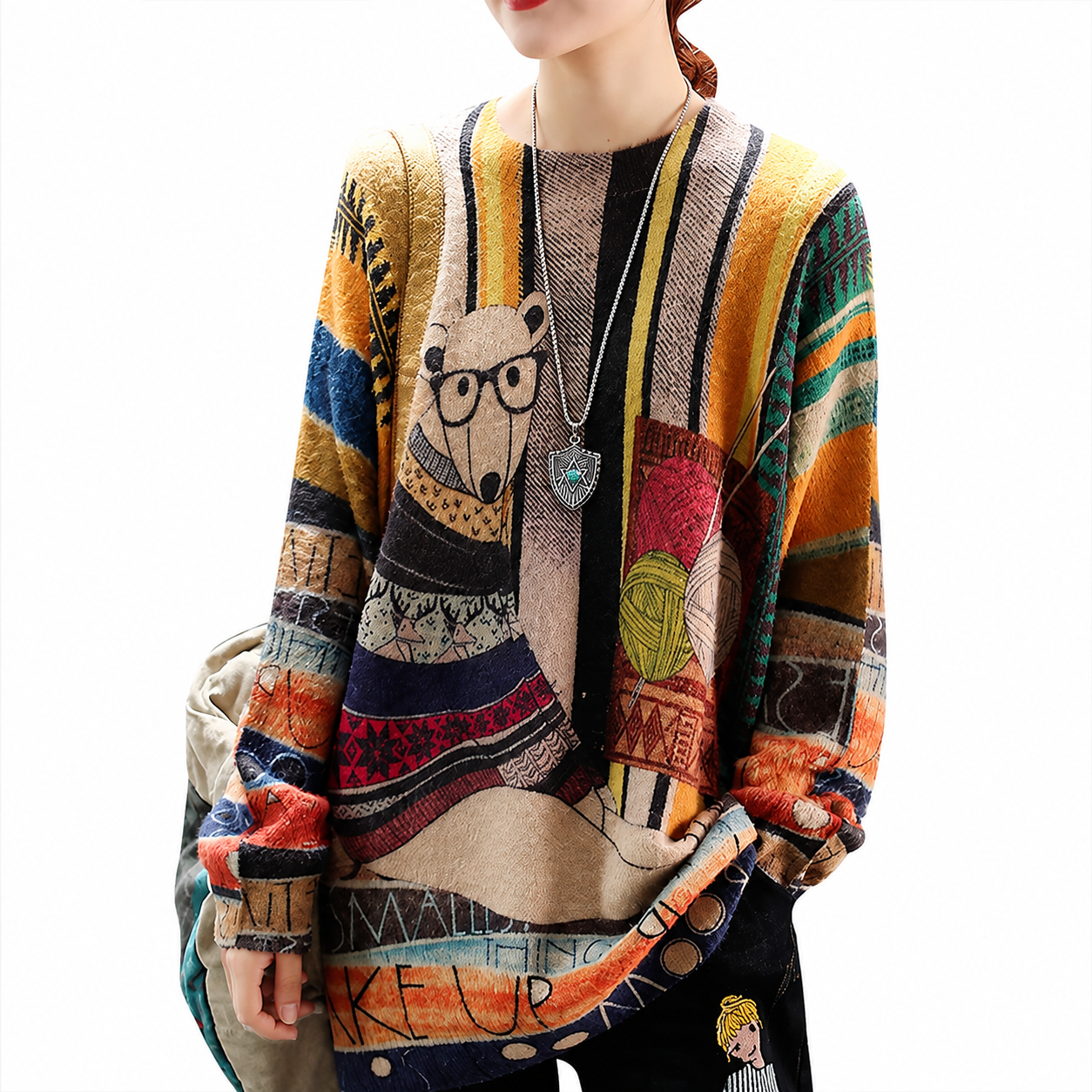 Christmas Snowman Graphic Knit Pullover Sweater for Women