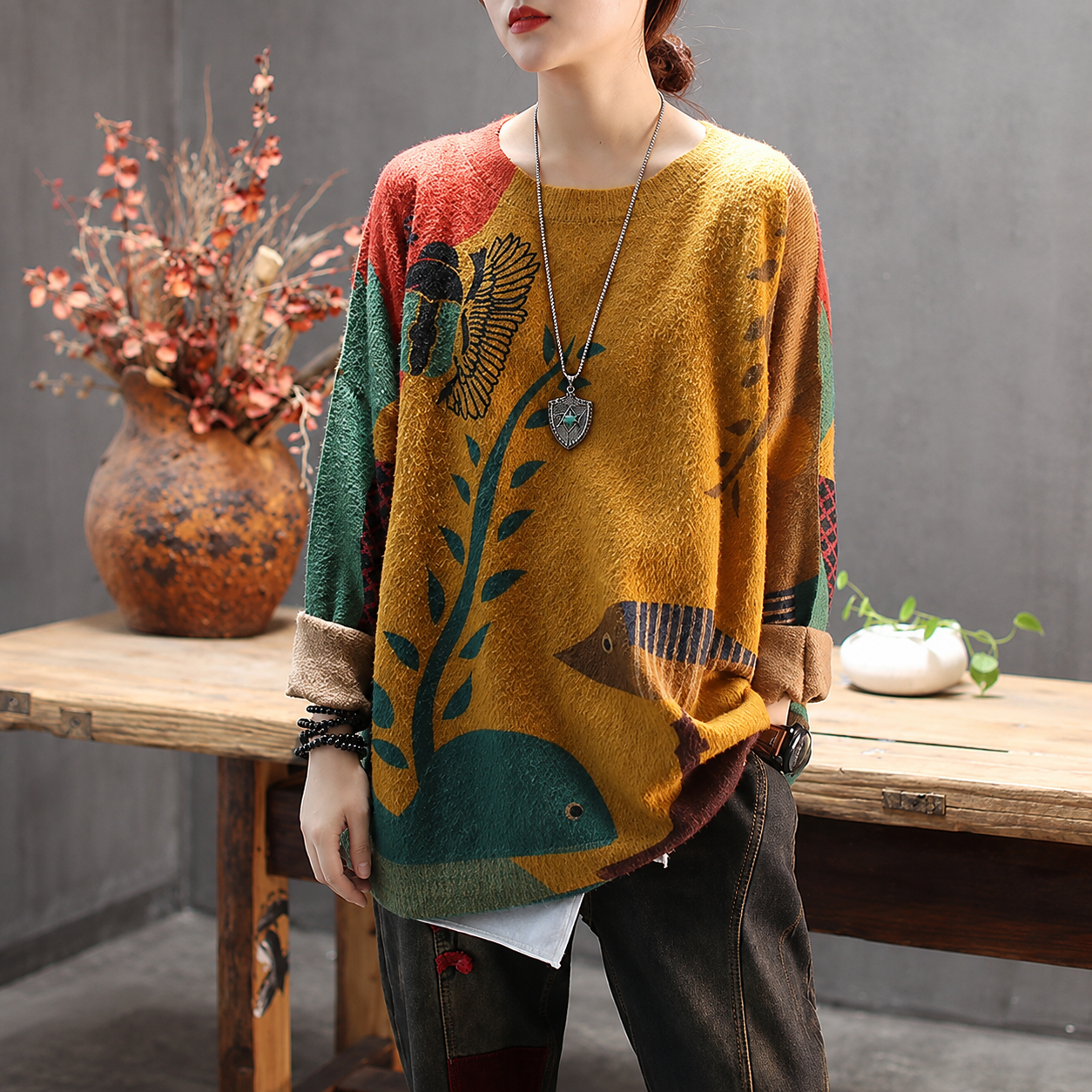 Christmas Snowman Graphic Knit Pullover Sweater for Women