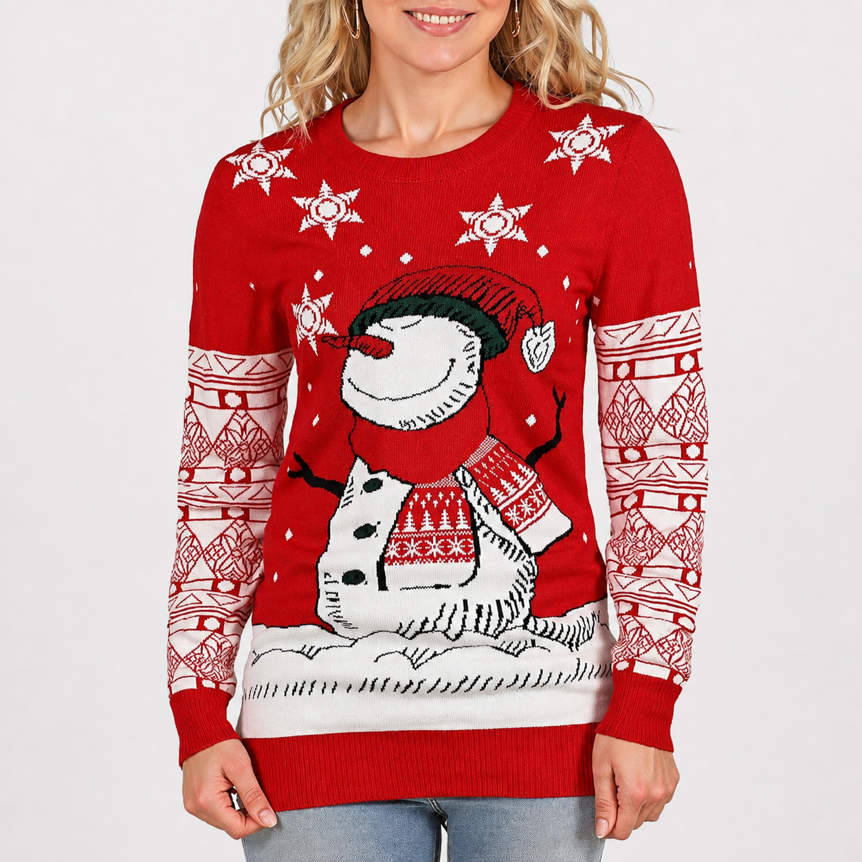 Festive Graphic Knitted Christmas Pullover Sweater for Women