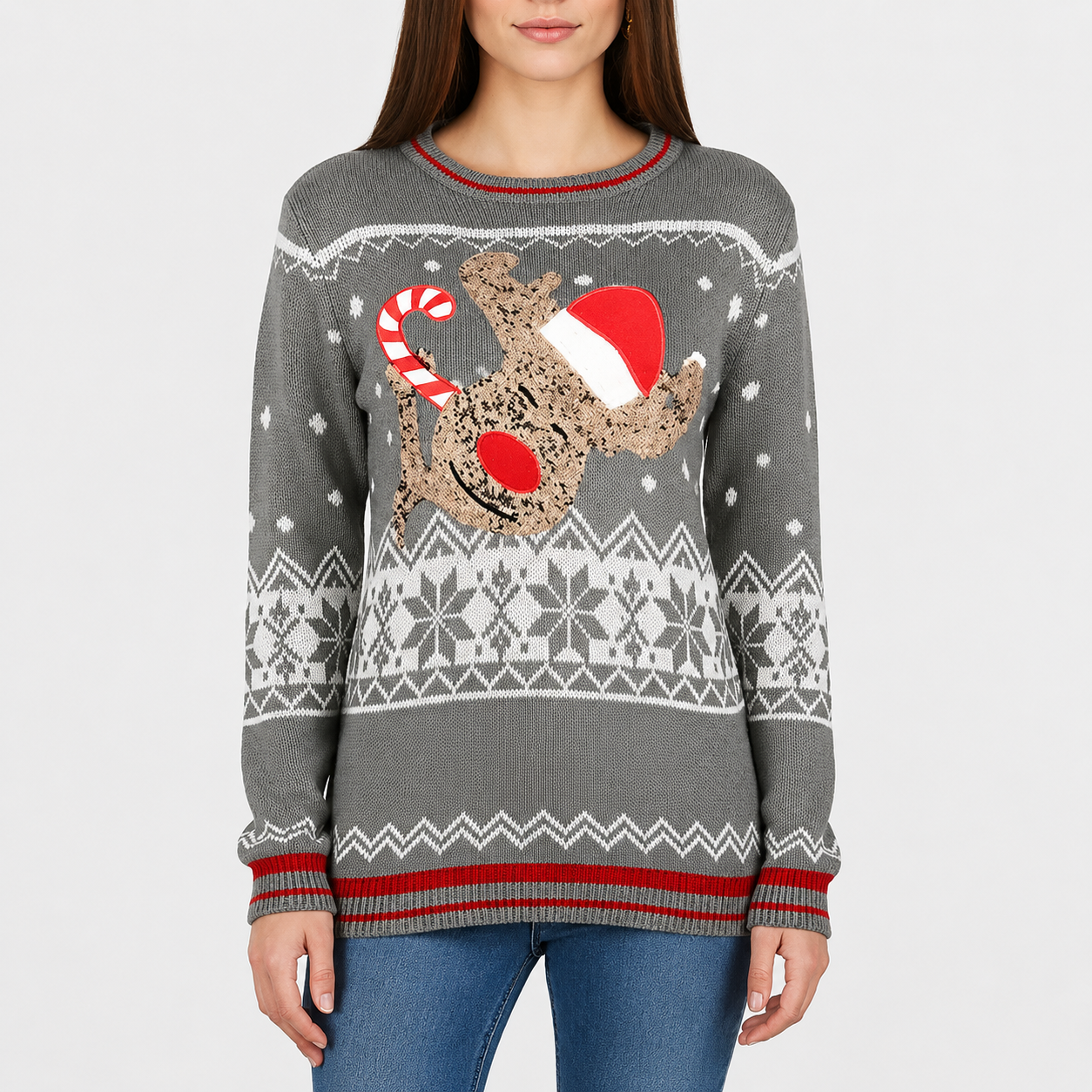 Festive Graphic Knitted Christmas Pullover Sweater for Women