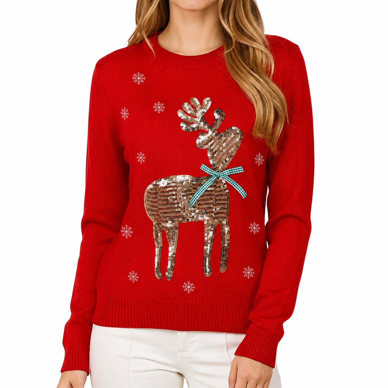 Festive Graphic Knitted Christmas Pullover Sweater for Women