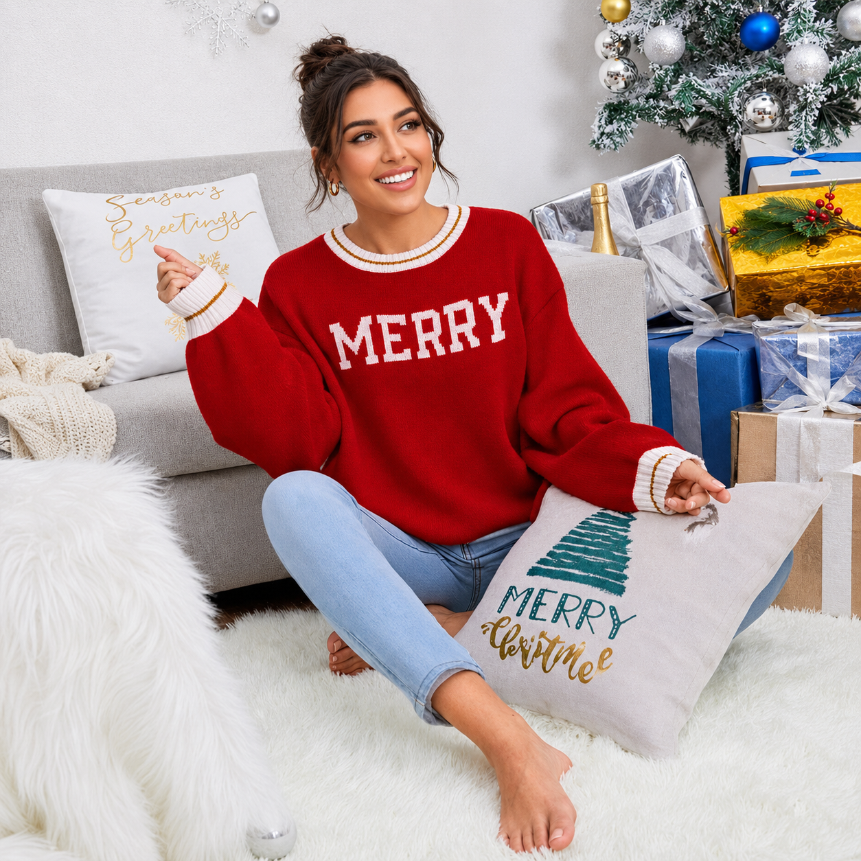Christmas Graphic Knitted Pullover Sweater for Women