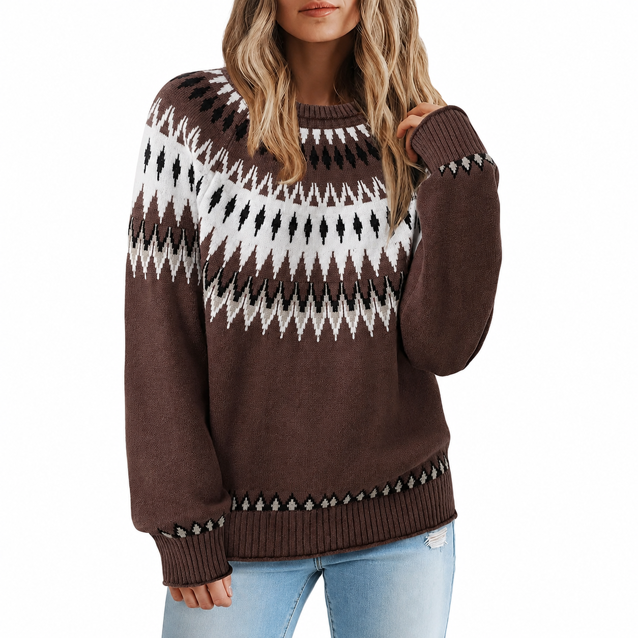 Vintage Geometric Knit Christmas Pullover Sweater for Women