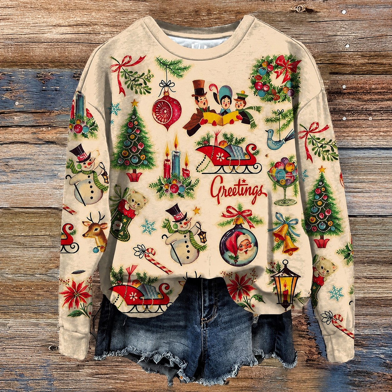 Vintage Christmas Graphic Pullover Sweatshirt for Women