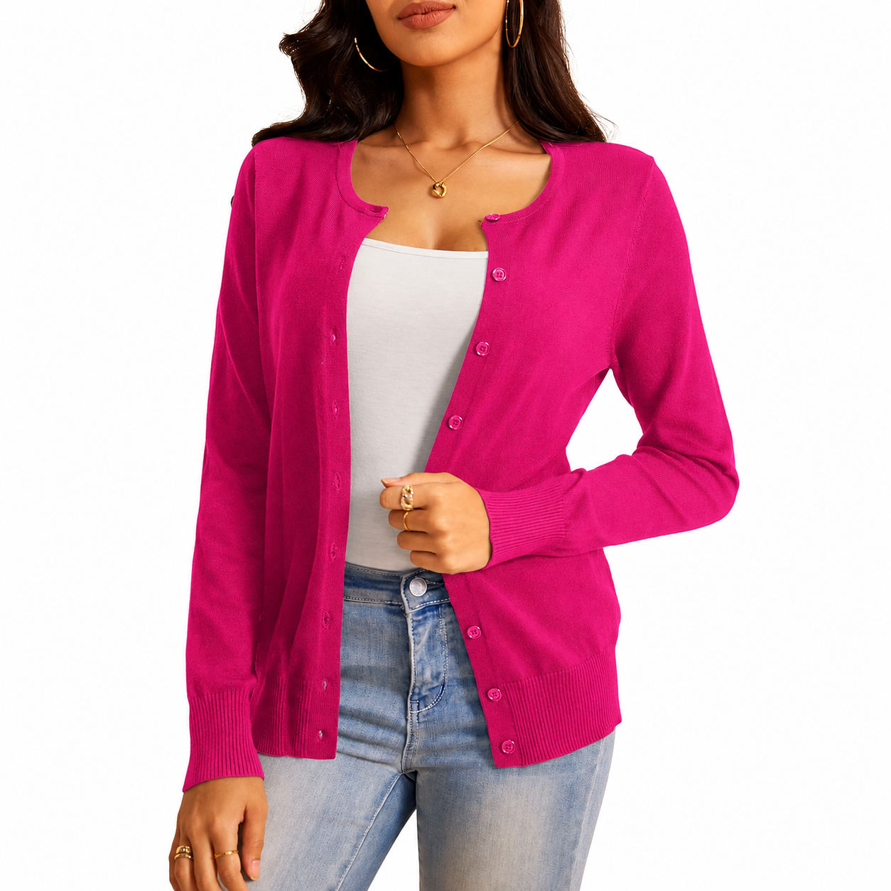 Slim Fit Button Front Knit Cardigan Sweater for Women