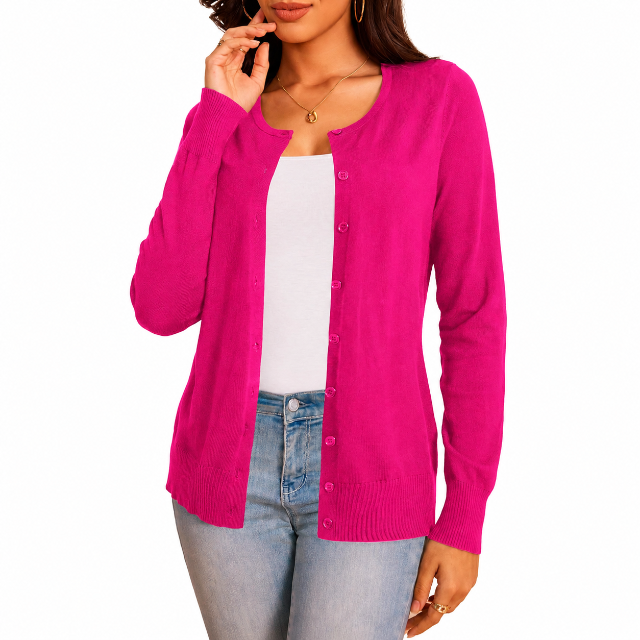 Slim Fit Button Front Knit Cardigan Sweater for Women