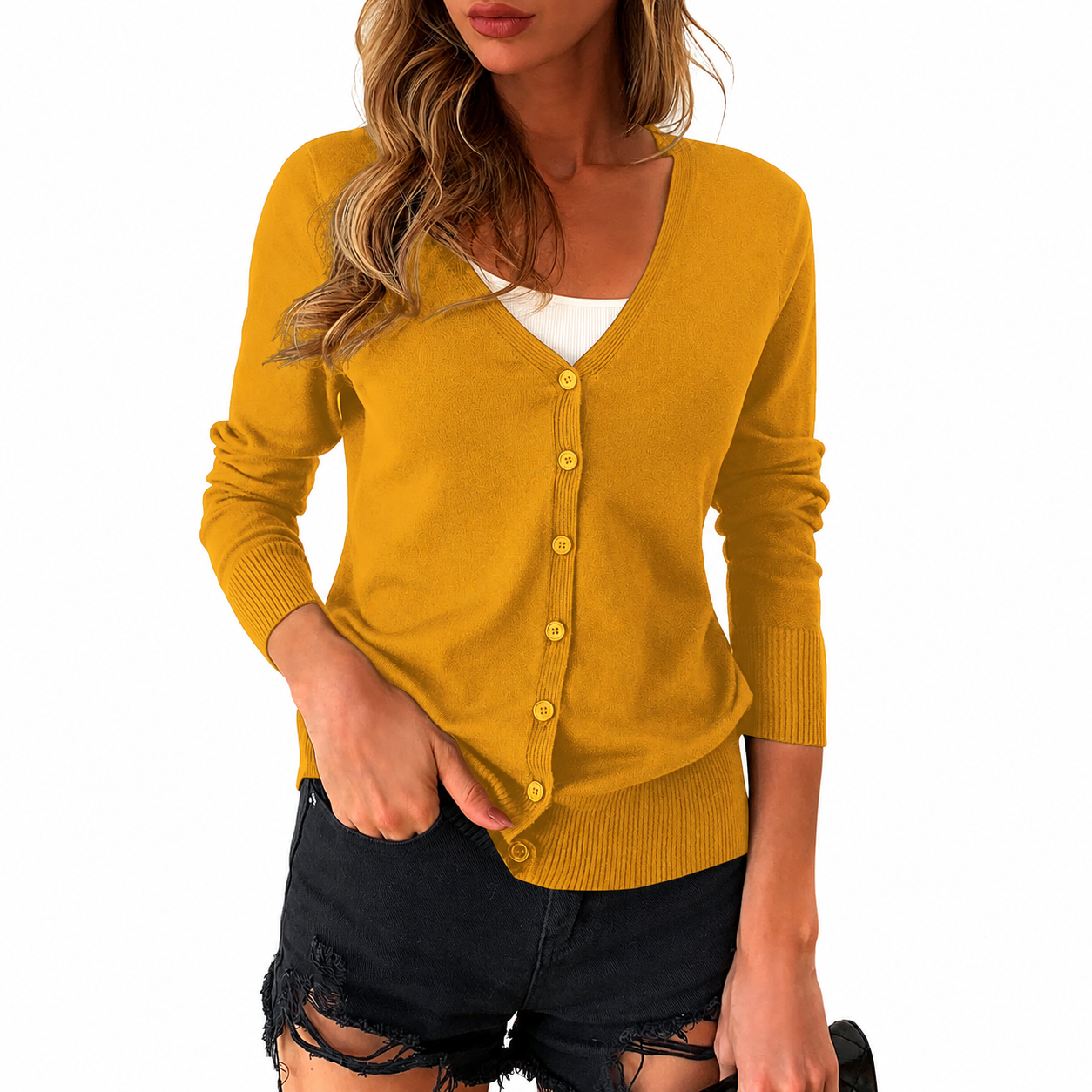 Slim Fit Button Front Knit Cardigan Sweater for Women