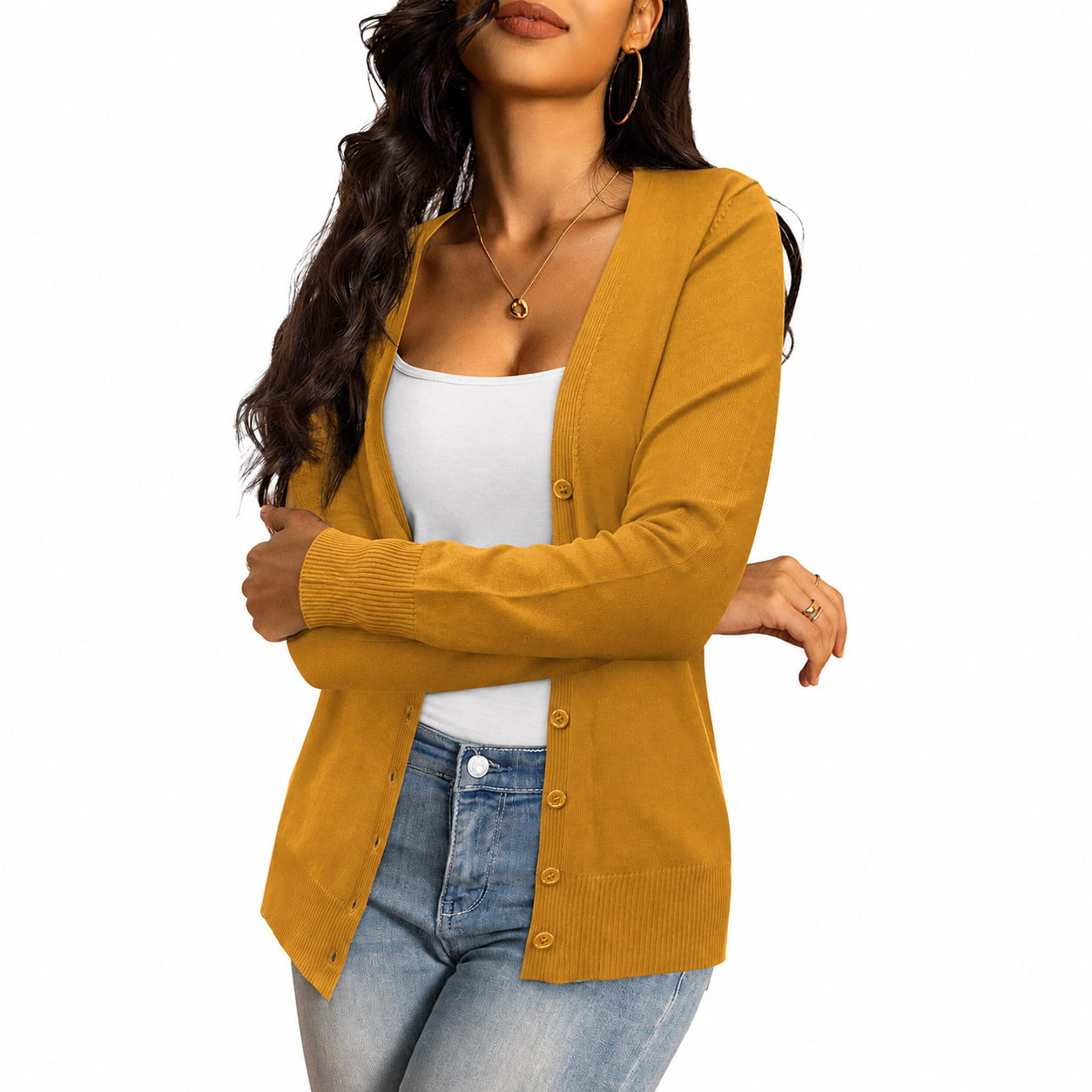 Slim Fit Button Front Knit Cardigan Sweater for Women