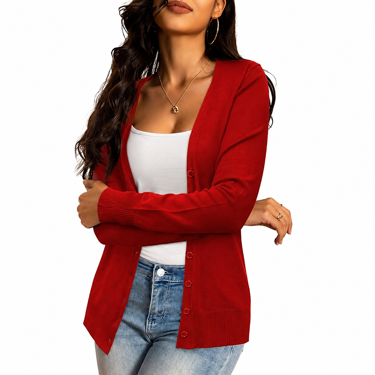 Slim Fit Button Front Knit Cardigan Sweater for Women