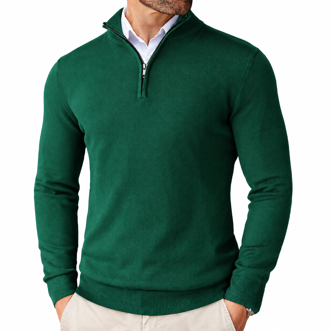 Geometric Knit Half Zip Pullover Sweater with Ribbed Detail for Men