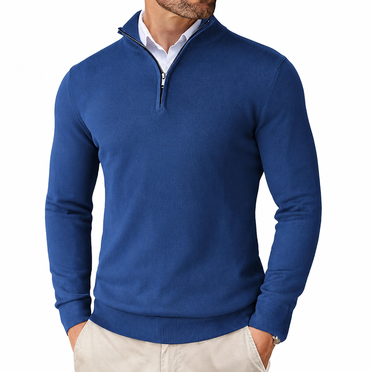 Geometric Knit Half Zip Pullover Sweater with Ribbed Detail for Men