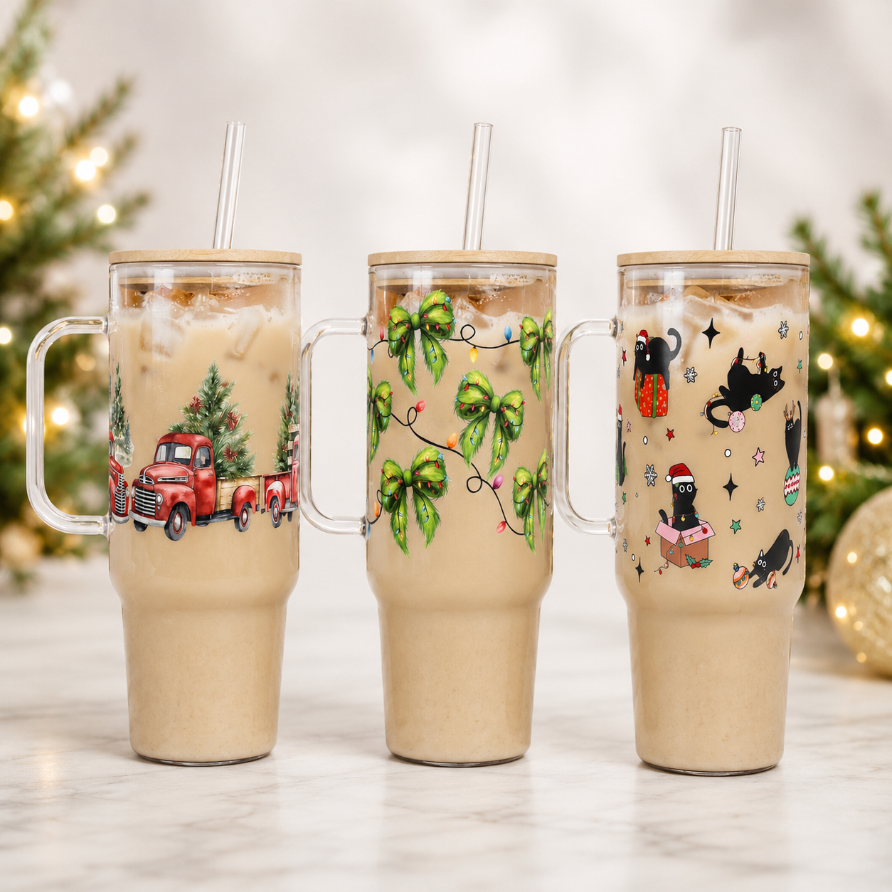 Christmas 40oz Glass Tumbler With Handle  