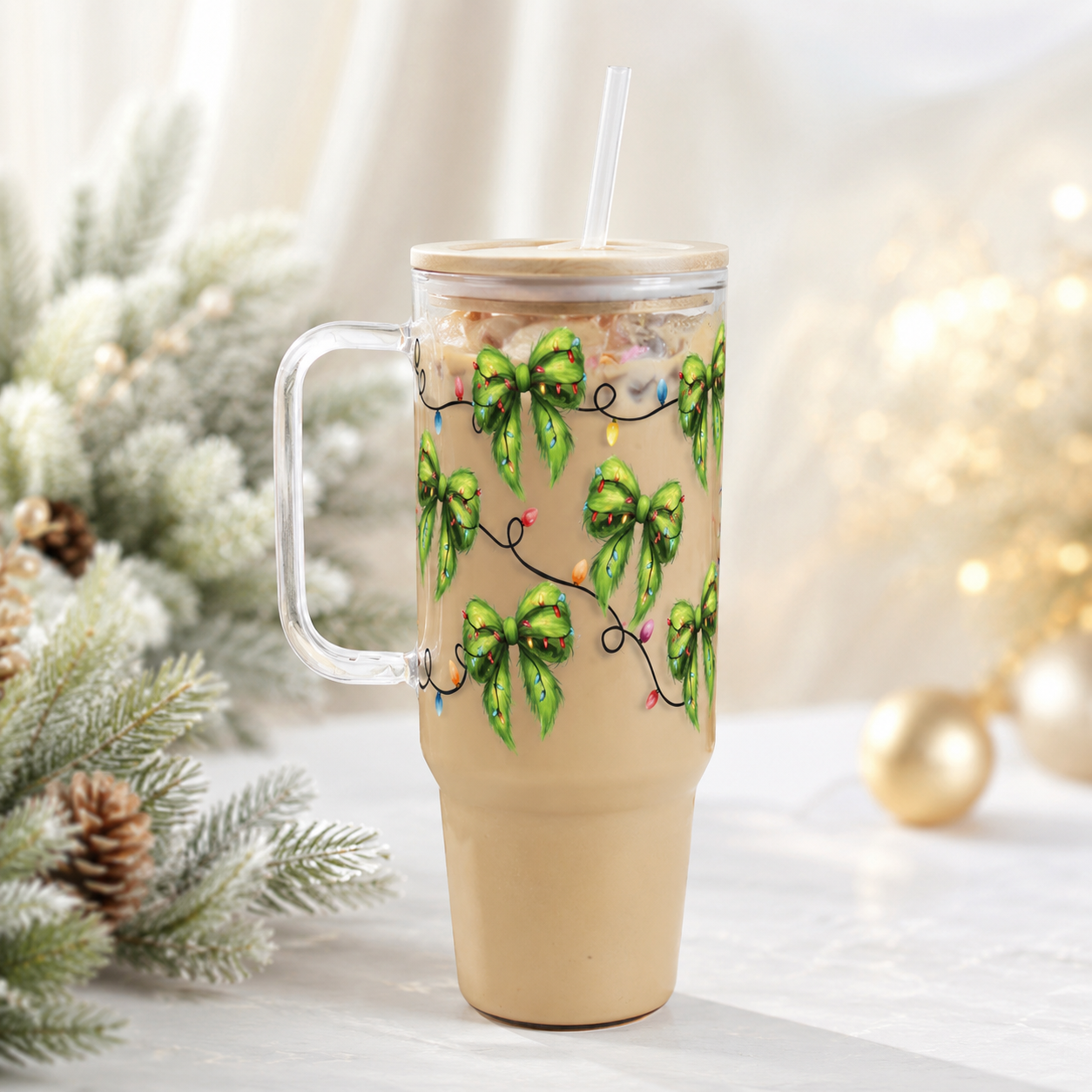 Christmas 40oz Glass Tumbler With Handle  