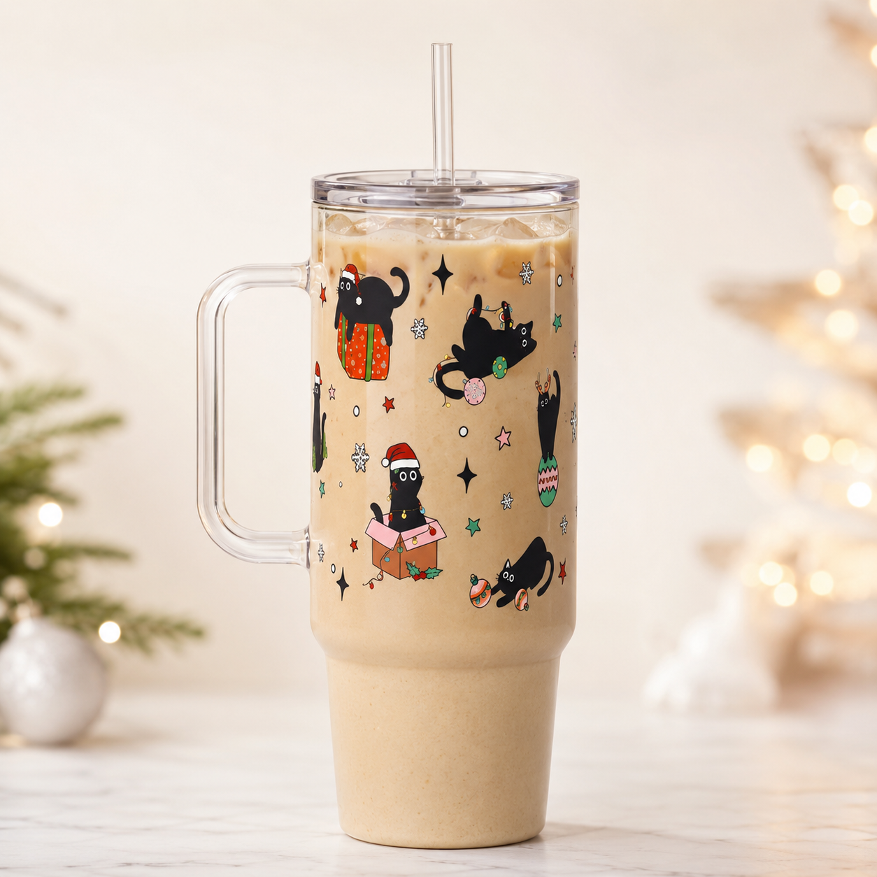 Christmas 40oz Glass Tumbler With Handle  