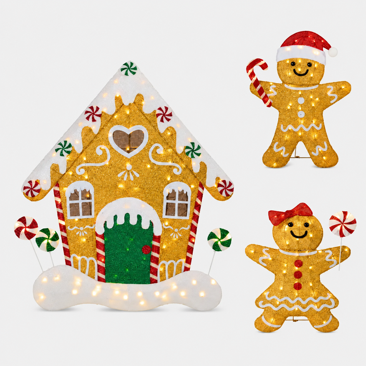 3 Pieces Gingerbread Man 2D Family Yard Decor Lights