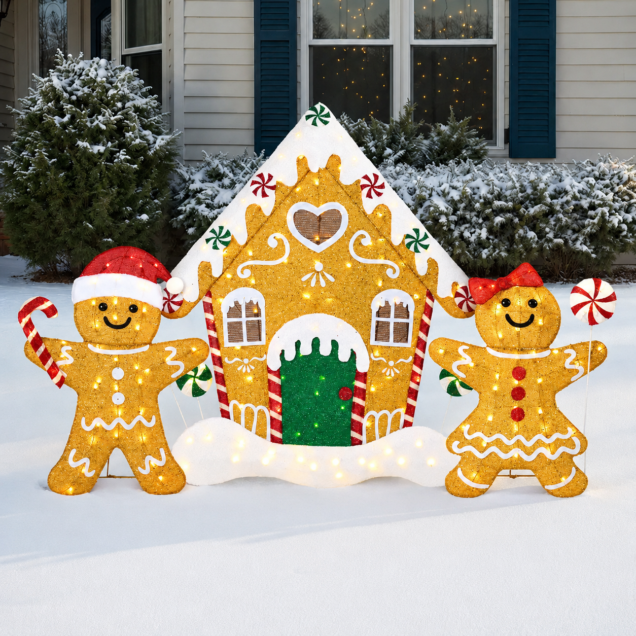 3 Pieces Gingerbread Man 2D Family Yard Decor Lights