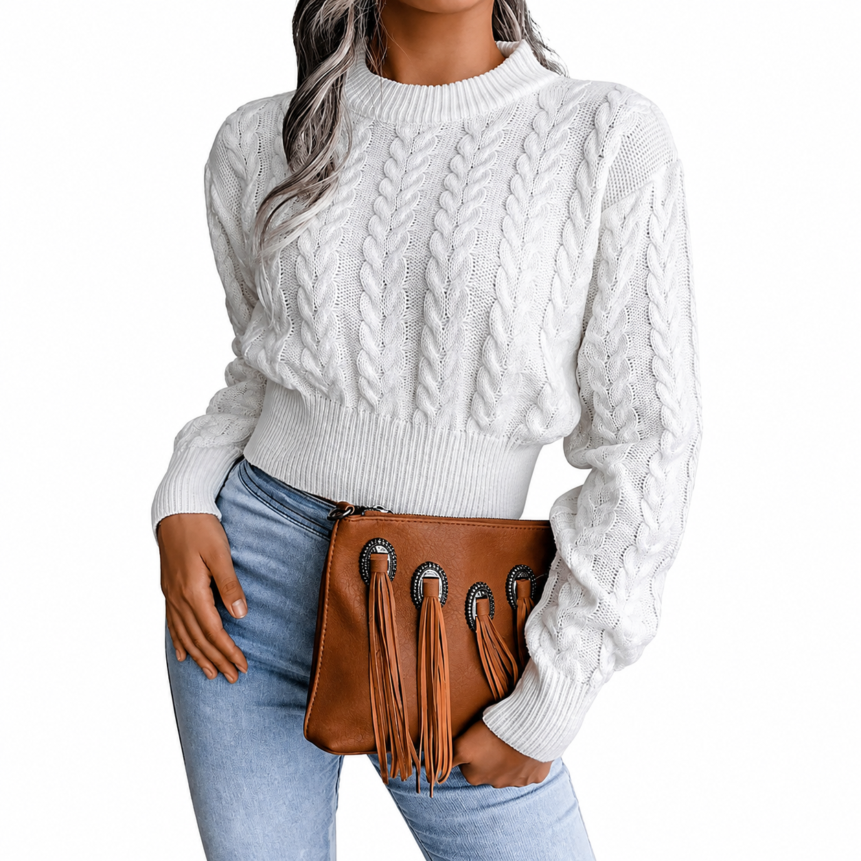 Full Sleeve Printed Knit Christmas Pullover Sweater for Women