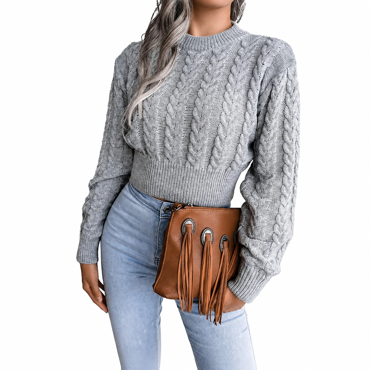 Full Sleeve Printed Knit Christmas Pullover Sweater for Women