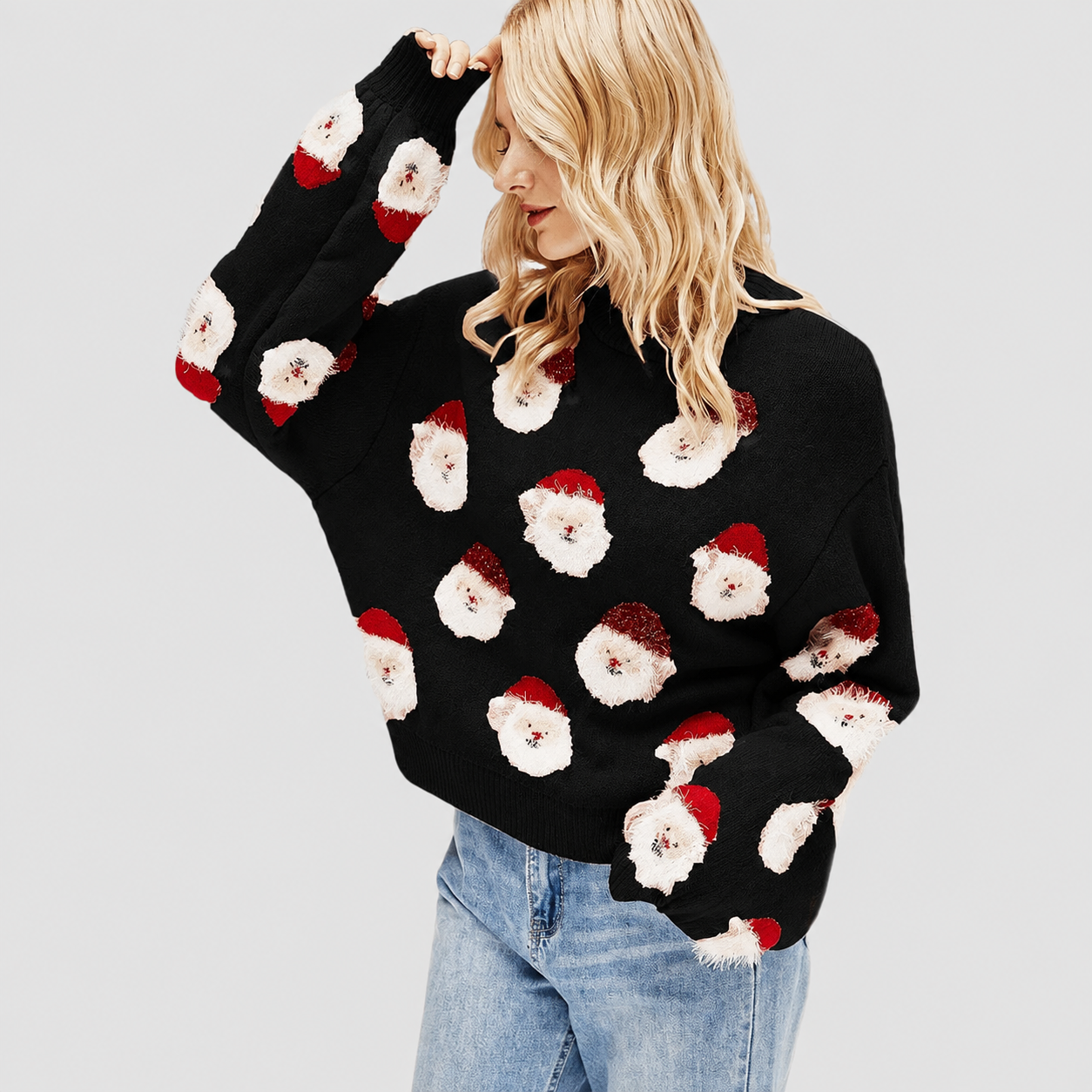 Full Sleeve Printed Knit Christmas Pullover Sweater for Women