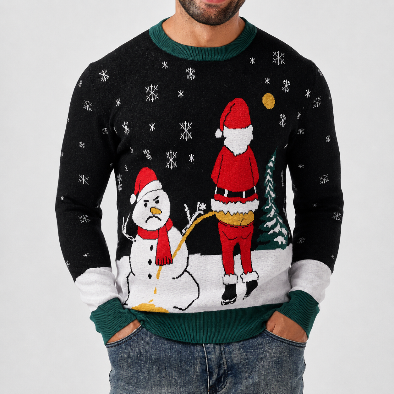 Classic Knitted Christmas Pullover Sweater with Ribbed Trim for Men