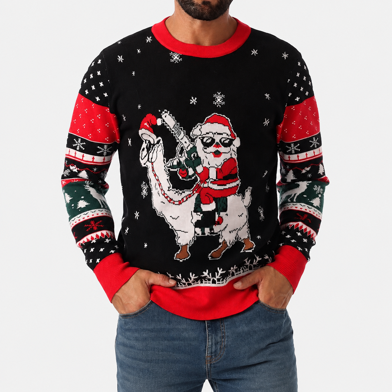 Classic Knitted Christmas Pullover Sweater with Ribbed Trim for Men
