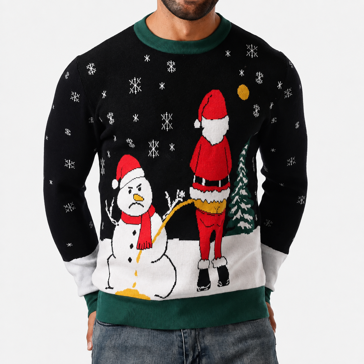Classic Knitted Christmas Pullover Sweater with Ribbed Trim for Men