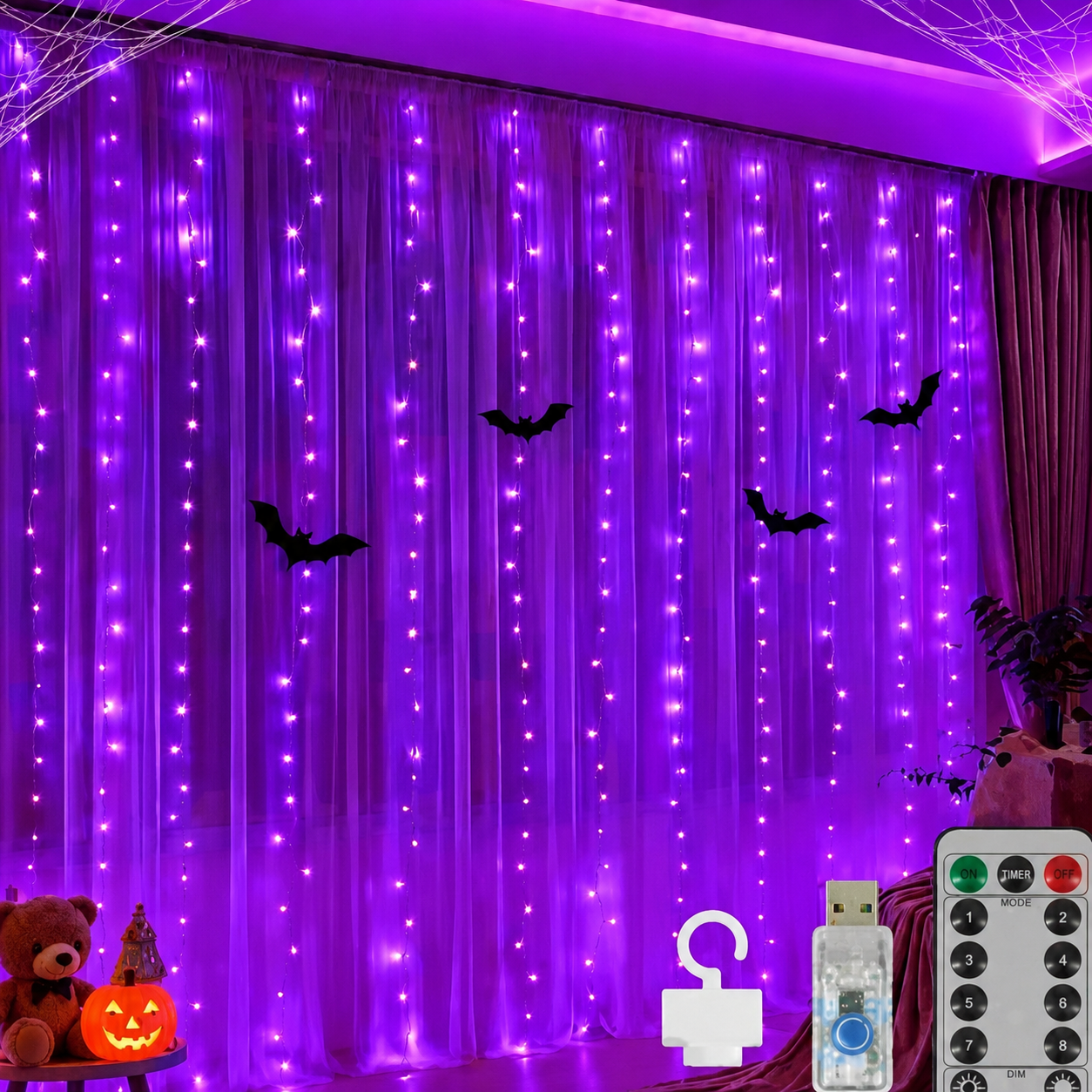 Pack Of 2 300 LED Curtain String Lights With Remote Control For Christmas Decor