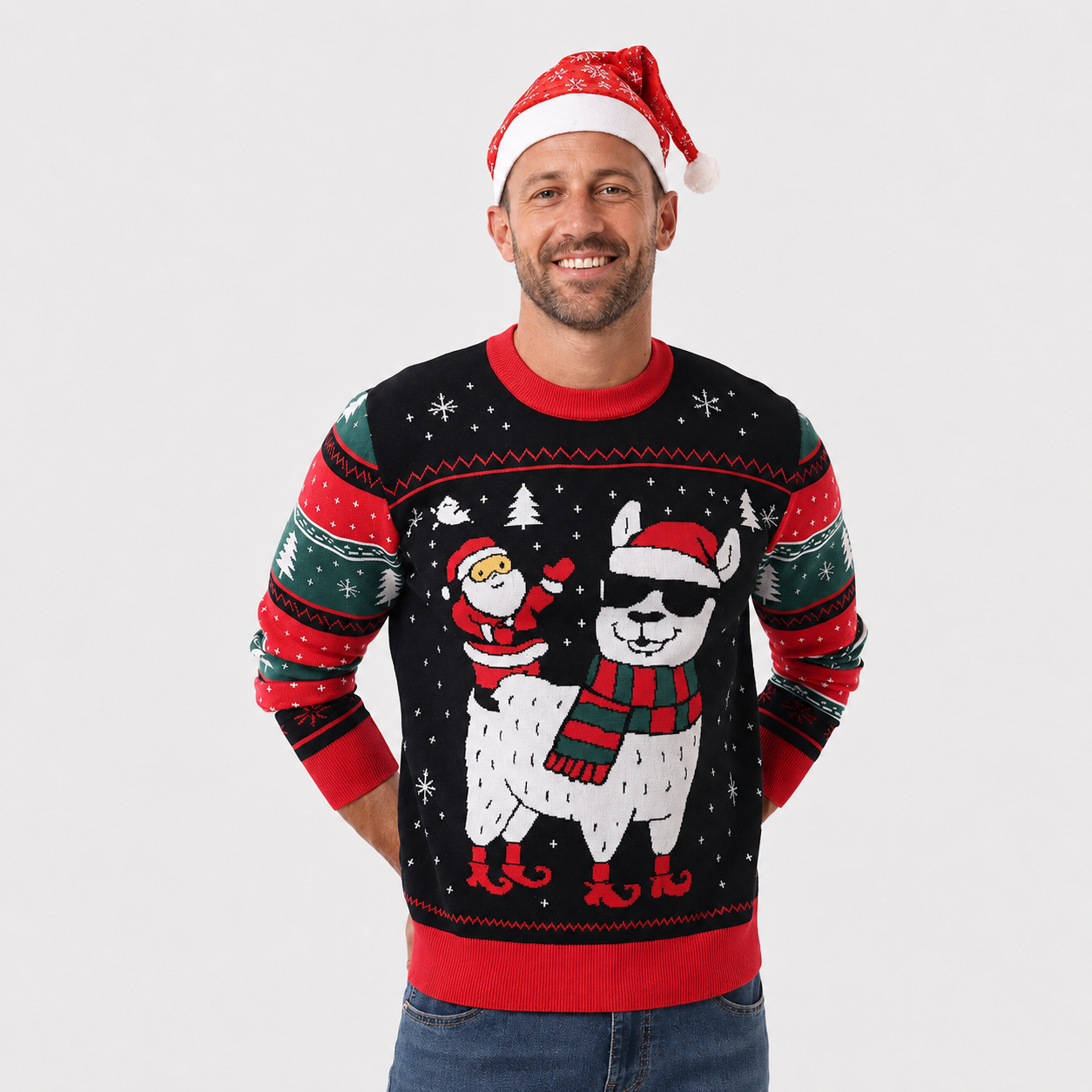 Classic Knitted Christmas Pullover Sweater with Ribbed Trim for Men