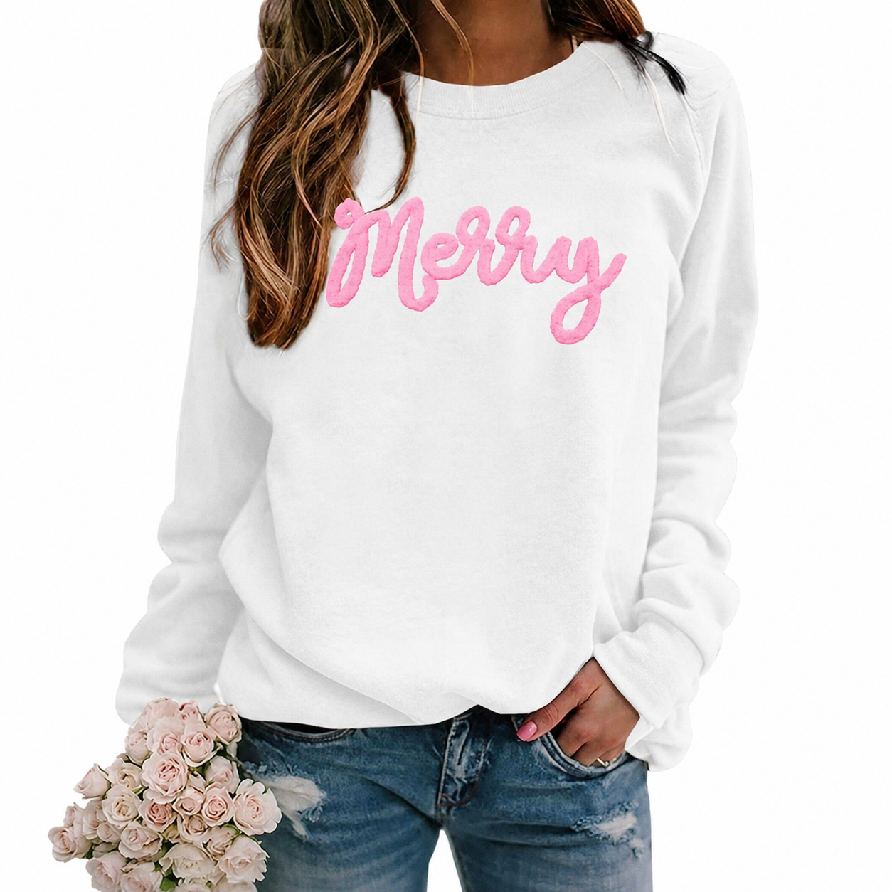 Festive Letter Christmas Pullover Sweatshirt for Women