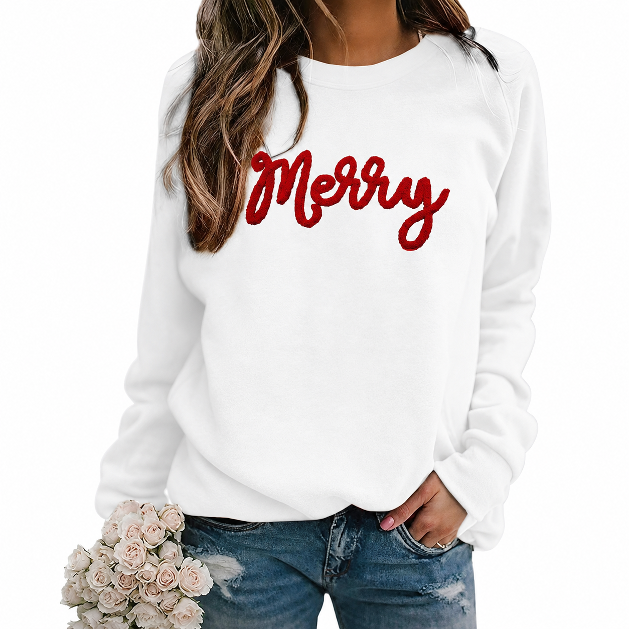 Festive Letter Christmas Pullover Sweatshirt for Women